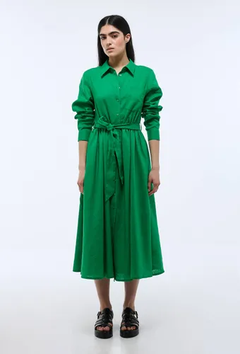 Robe midi cintrée unie en lin - MONOPRIX - Modalova