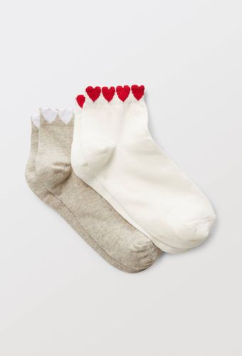 Lot de 2 paires de socquettes fantaisie avec un bord coeur en coton - MONOPRIX FEMME - Modalova