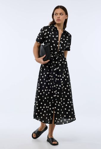 Robe chemise midi à pois en lin - MONOPRIX - Modalova