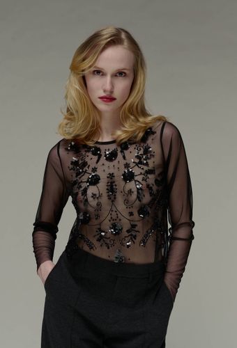 Top transparent avec détails en sequins et perles - MONOPRIX - Modalova