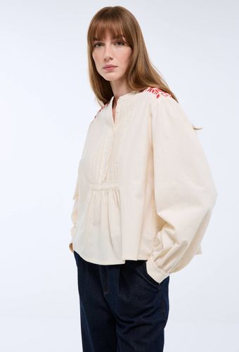 Blouse manches longues brodée contenant du lin - MONOPRIX - Modalova