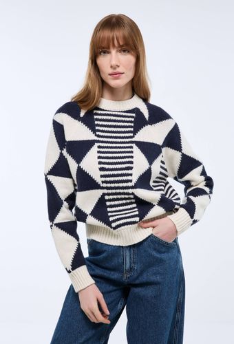 Pull col rond en jacquard à motif géometrique - MONOPRIX PREMIUM - Modalova