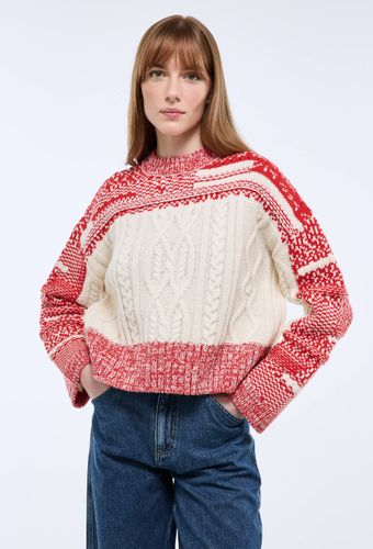 Pull en maille torsadée et jacquard fantaisie en laine - MONOPRIX PREMIUM - Modalova