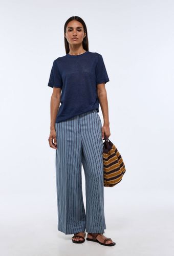 Pantalon large rayé contenant du lin - MONOPRIX - Modalova