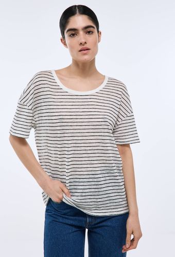 T-shirt col rond rayé en lin - MONOPRIX PREMIUM - Modalova