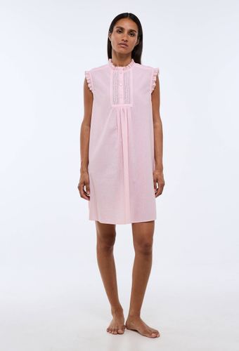 Chemise de nuit vichy sans manches avec détail plastron en coton BIO GOTS - MONOPRIX - Modalova