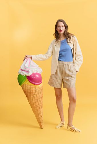 Short rayé élastiqué en lin et coton - MONOPRIX - Modalova