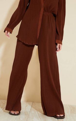 Chocolate Brown Pantalon Plissé Taille Haute Jambe Large Ensemble Coordonné | Taille 32 - PrettyLittleThing - Modalova