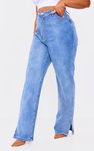 Mid Blue Wash Jean Grande Taille À Ourlet Fendu | Taille 44 - PrettyLittleThing - Modalova