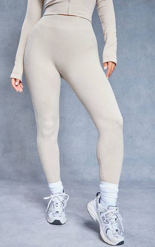 Oatmeal Legging De Sport Côtelé Sans Couture Taille Haute Effet Délavé Acide | Taille Large - PrettyLittleThing - Modalova