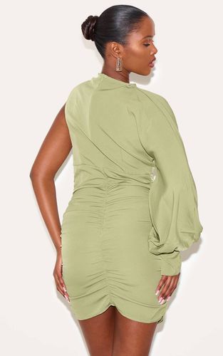 Sage Green Robe Moulante Tissée Froncée À Une Manche | Taille 42 - PrettyLittleThing - Modalova