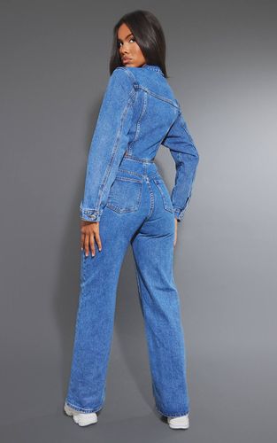 Mid Blue Wash Combinaison En Denim À Taille Découpée | Taille 32 - PrettyLittleThing - Modalova