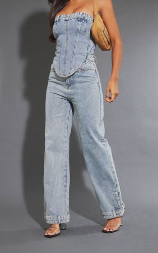 Mid Blue Wash Jean Droit Avec Détail Ceinture À L'ourlet | Taille 34 - PrettyLittleThing - Modalova