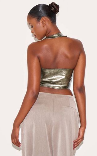 Dark Green Top Col Licou Plongeant À Laçage En Synthétiquecuir Effet Lavé | Taille 42 - PrettyLittleThing - Modalova