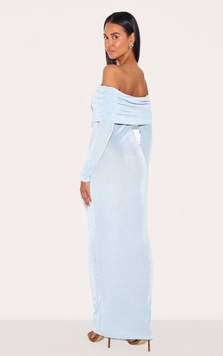 Light Blue Robe Longue Moulante En Acétate À Manches Longues Et Col Bardot | Taille 42 - PrettyLittleThing - Modalova