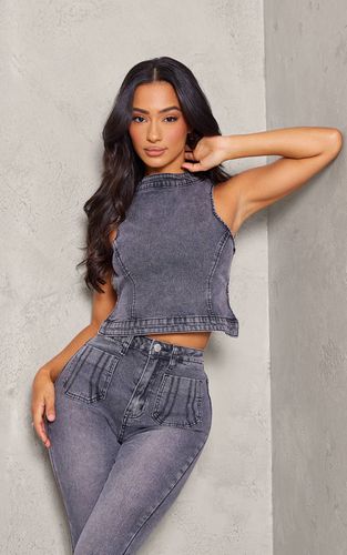Washed Charcoal Top Dos Nu En Denim Petite | Taille 42 - PrettyLittleThing - Modalova