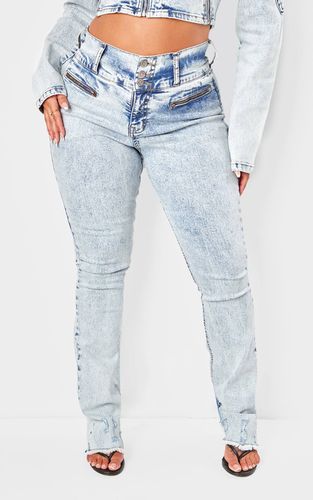 Jean Taille Haute En Denim Déchiré À L'ourlet Shape | Taille 34 - PrettyLittleThing - Modalova