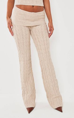 Oatmeal Pantalon Large En Maille Texturée Chinée À Taille Repliable | Taille Large - PrettyLittleThing - Modalova