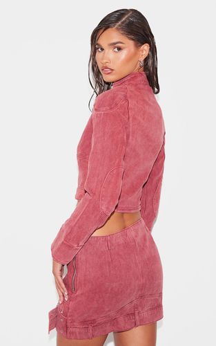 Washed Red Veste En Jean Courte Col Montant | Taille 32 - PrettyLittleThing - Modalova
