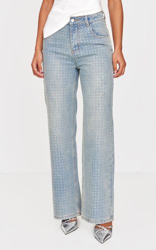 Vintage Light Wash Jean Droit Gris À Strass Sur Le Devant | Taille 42 - PrettyLittleThing - Modalova