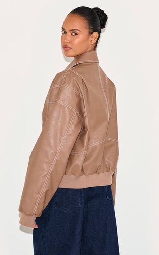 Deep Taupe Veste De Motard En Synthétiquecuir Taupe Avec Détails De Couture | Taille XS - PrettyLittleThing - Modalova