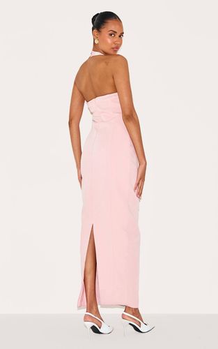 Dusty Pink Robe Longue Tissée À Col Licou Avec Boutons | Taille 42 - PrettyLittleThing - Modalova