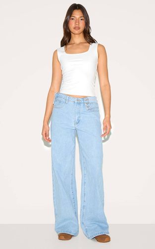Light Blue Jean Large À Détail Taille Repliée | Taille 32 - PrettyLittleThing - Modalova