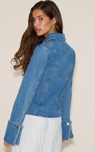 Mid Blue Wash Chemise En Jean À Manches Longues Avec Taille Froncée | Taille 42 - PrettyLittleThing - Modalova