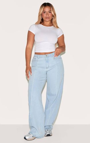 Light Blue Jean Large Taille Haute En Denim Stretch Shape Avec Détails De Coutures | Taille 44 - PrettyLittleThing - Modalova