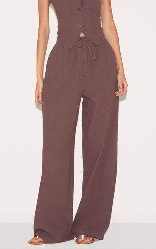 Dark Brown Pantalon Large À Cordon De Serrage Aspect Lin Taillé | Taille 42 - PrettyLittleThing - Modalova
