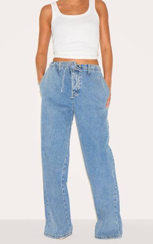 Light Blue Jean Petite Taille En Denim Coupe Large Décontractée Avec Cordon De Serrage | Taille 42 - PrettyLittleThing - Modalova
