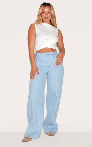 Light Blue Jean Taille Haute Jambes Larges En Denim Stretch Sculptant Avec Bouton Ajustable | Taille 36 - PrettyLittleThing - Modalova