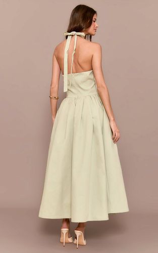 Sage Green Robe Midaxi À Pois Froncée Avec Col Licou Et Détail Noué | Taille 42 - PrettyLittleThing - Modalova