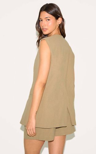 Sage Khaki Gilet Long Effet Lin | Taille 32 - PrettyLittleThing - Modalova