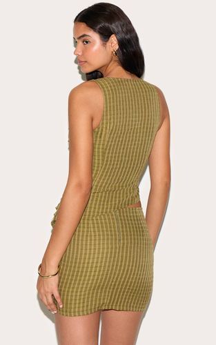 Moss Green Haut À Carreaux Col Carré Froncé Tall | Taille 36 - PrettyLittleThing - Modalova