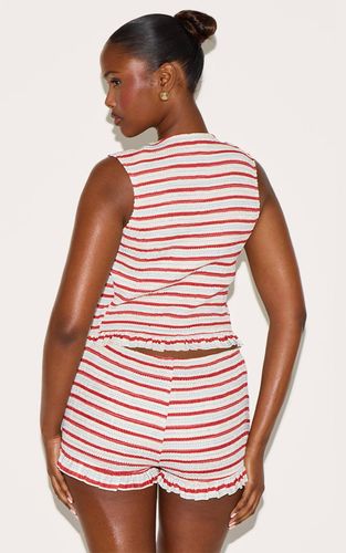 Tomato Red Top Rayé À Rayures Avec Nœud Devant Et Fronces Extrêmes | Taille 42 - PrettyLittleThing - Modalova