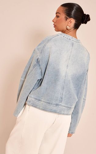 Light Blue Veste En Jean À Col Rond Et Manches Ballon | Taille 32 - PrettyLittleThing - Modalova