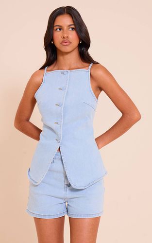 Light Blue Short En Jean Stretch Taille Haute Petite | Taille 32 - PrettyLittleThing - Modalova