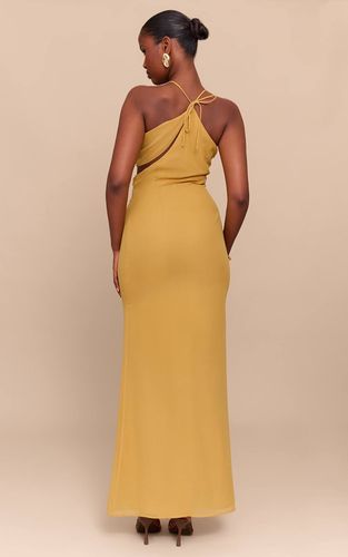 Mustard Robe Longue Drapée En Mousseline Avec Découpes | Taille 32 - PrettyLittleThing - Modalova