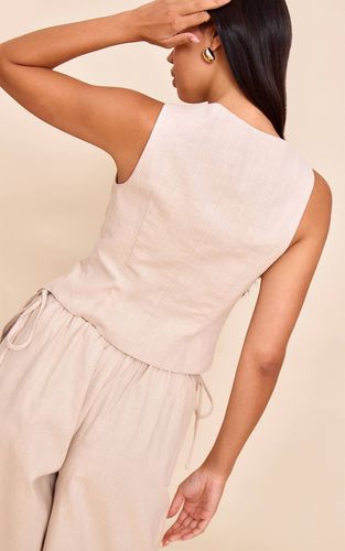 Natural Gilet Asymétrique Boutonné En Mélange De Lin Premium | Taille 42 - PrettyLittleThing - Modalova