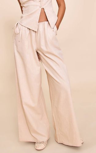 Natural Pantalon Large En Lin Premium Avec Détail Nœuds Latéraux | Taille 42 - PrettyLittleThing - Modalova