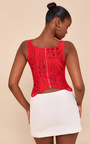 Tomato Red Corset À Encolure Carrée En Voile Texturé À Motifs Floraux | Taille 32 - PrettyLittleThing - Modalova