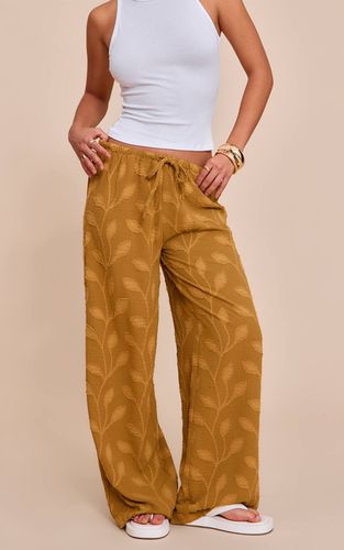 Mustard Pantalon Droit À Taille Cordon En Tissu Texturé | Taille 32 - PrettyLittleThing - Modalova