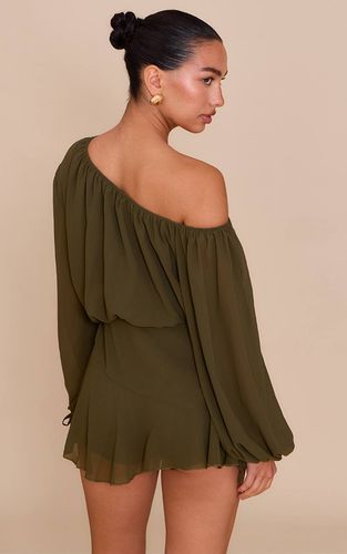 Dark Olive Combinaison-short En Mousseline À Une Épaule Et Jupe-culotte Vaporeuse | Taille 34 - PrettyLittleThing - Modalova