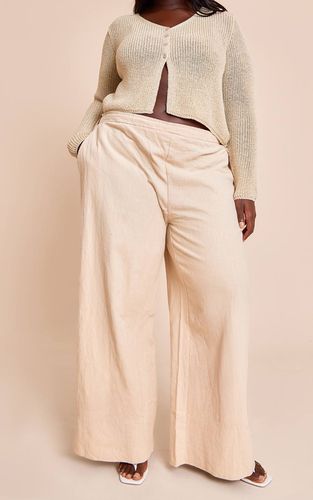 Natural Pantalon Large Grande Taille En Lin Premium Avec Détails Liens Sur Les Côtés | Taille 46 - PrettyLittleThing - Modalova