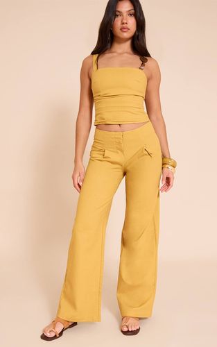 Mustard Pantalon Droit Taille Mi-haute En Tissu Tissé | Taille 42 - PrettyLittleThing - Modalova