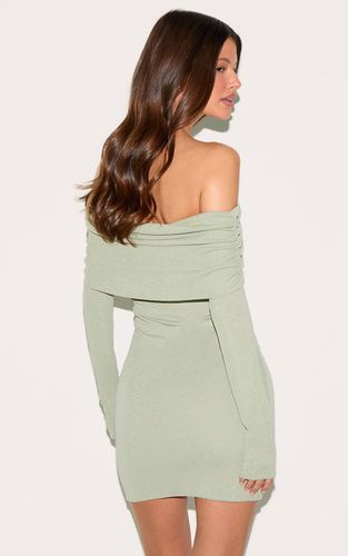 Sage Green Robe Moulante Bardot Froncée En Pelure D'oignon | Taille 42 - PrettyLittleThing - Modalova