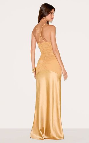 Mustard Robe Longue Nuisette En Satin À Détails Froncés | Taille 42 - PrettyLittleThing - Modalova