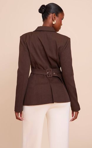 Dark Brown Blazer Cintré Dans Le Dos À Simple Boutonnage | Taille 42 - PrettyLittleThing - Modalova