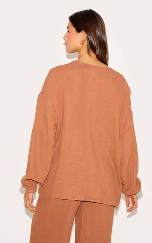 Chesnut Chemise Texturée Effet Gaze À Nouer Devant | Taille 32 - PrettyLittleThing - Modalova